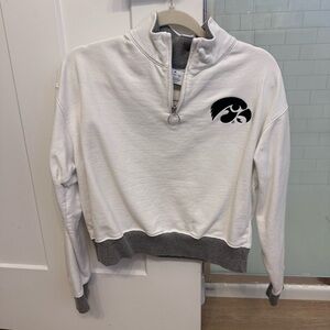 Champion Iowa Hawkeye White and Gray Cropped Quarter-Zip Sweatshirt